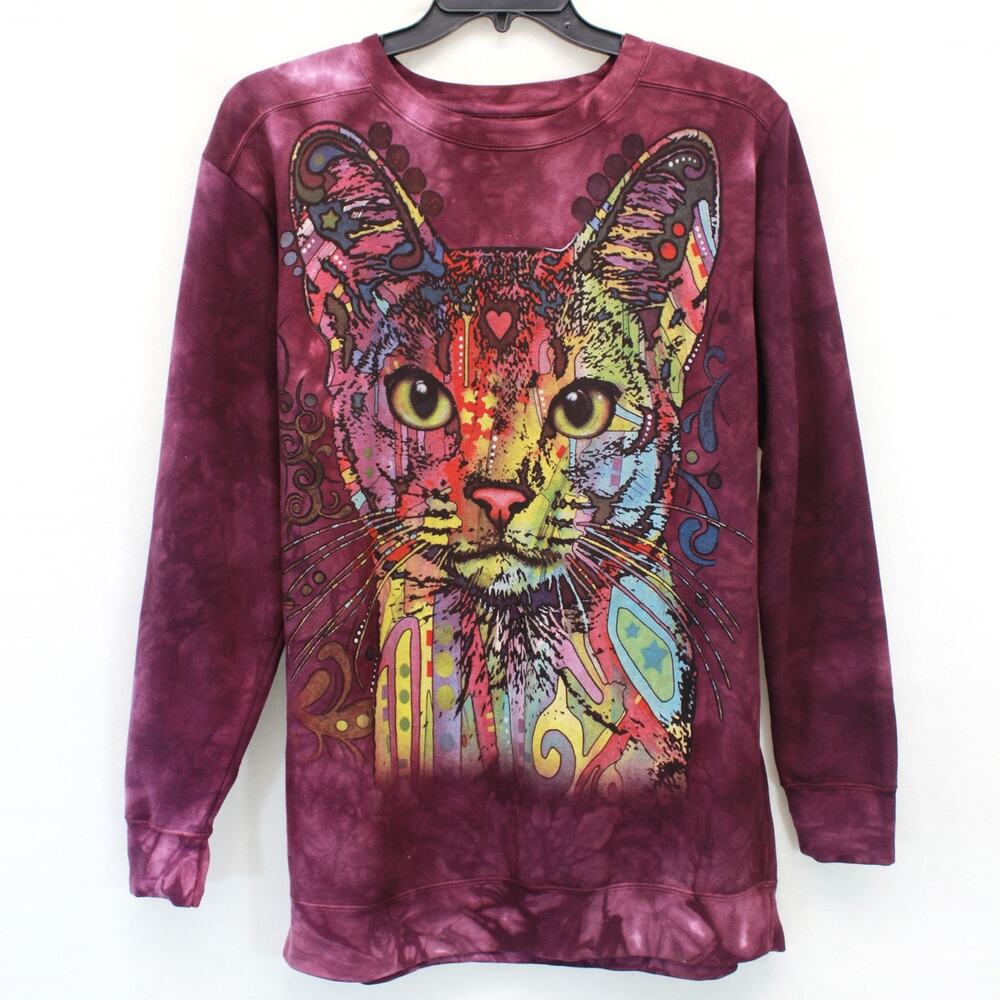 The Mountain Purple Tie Dye Sweatshirt Pullover Lonfg Sleeve Urban Cat Art Large